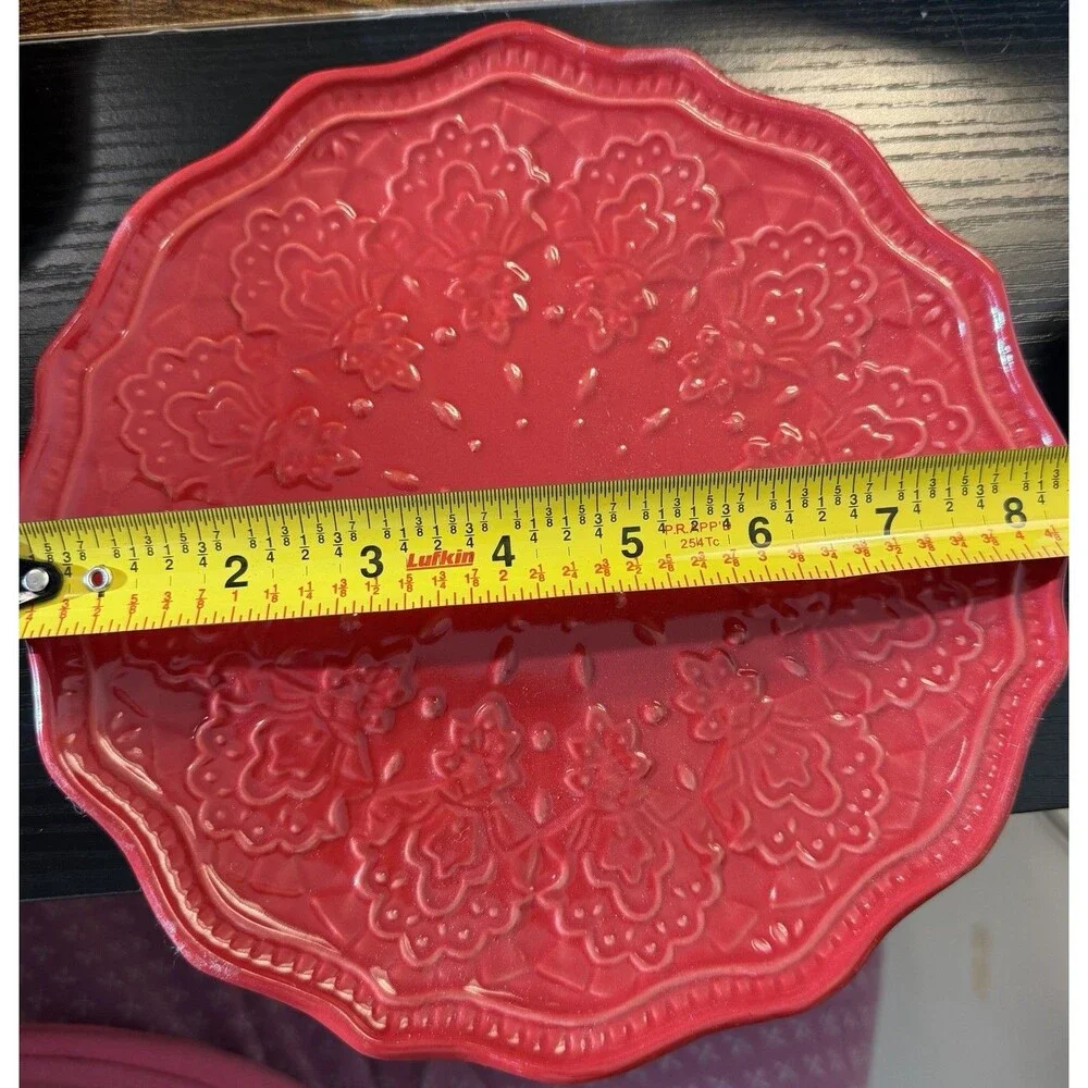 Pioneer Woman Farmhouse Lace Claret Red Dinner Salad Plate Set of 2 Discontinued